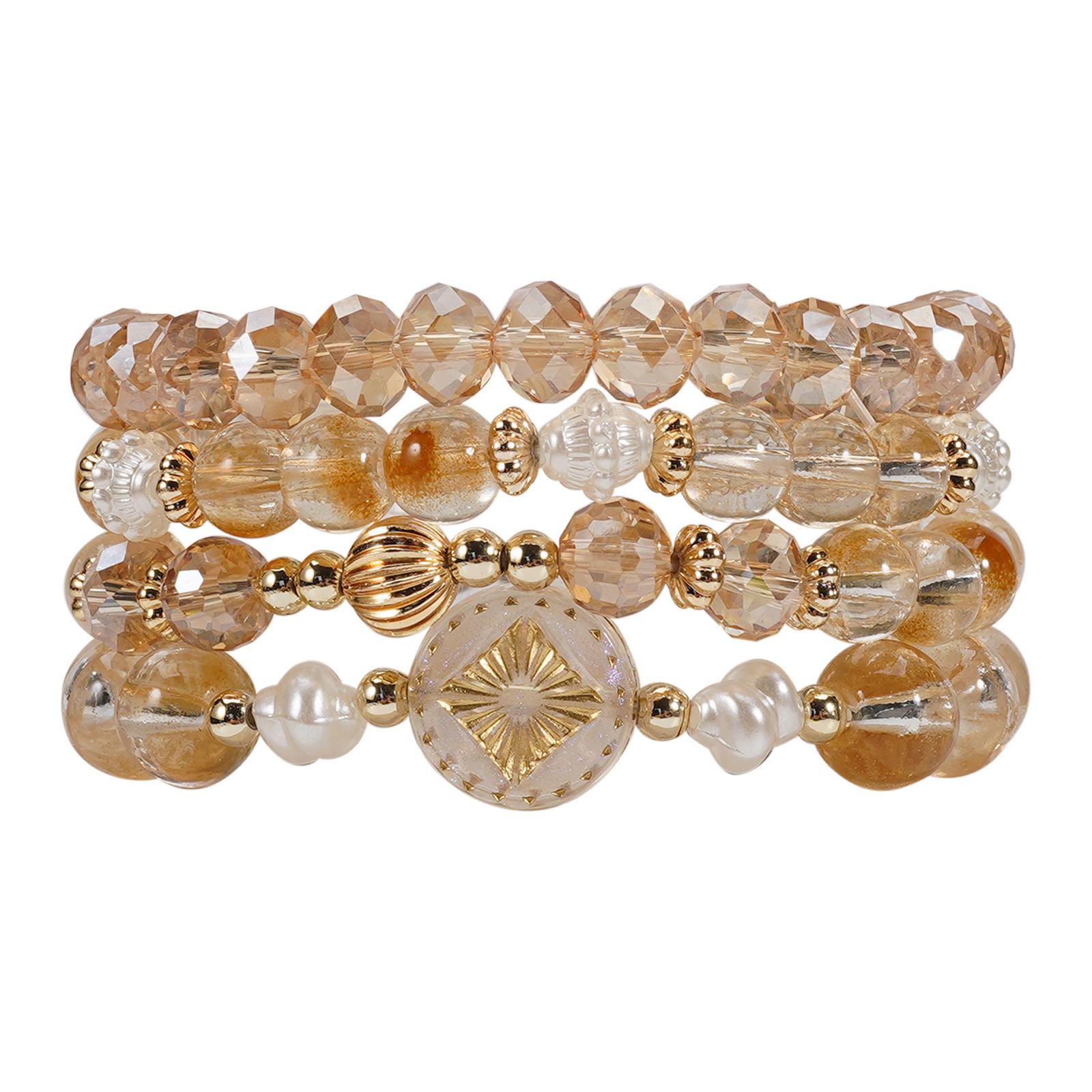 Богемный многослойный эластичный браслет с бусинами из имитации хрусталя кофейный