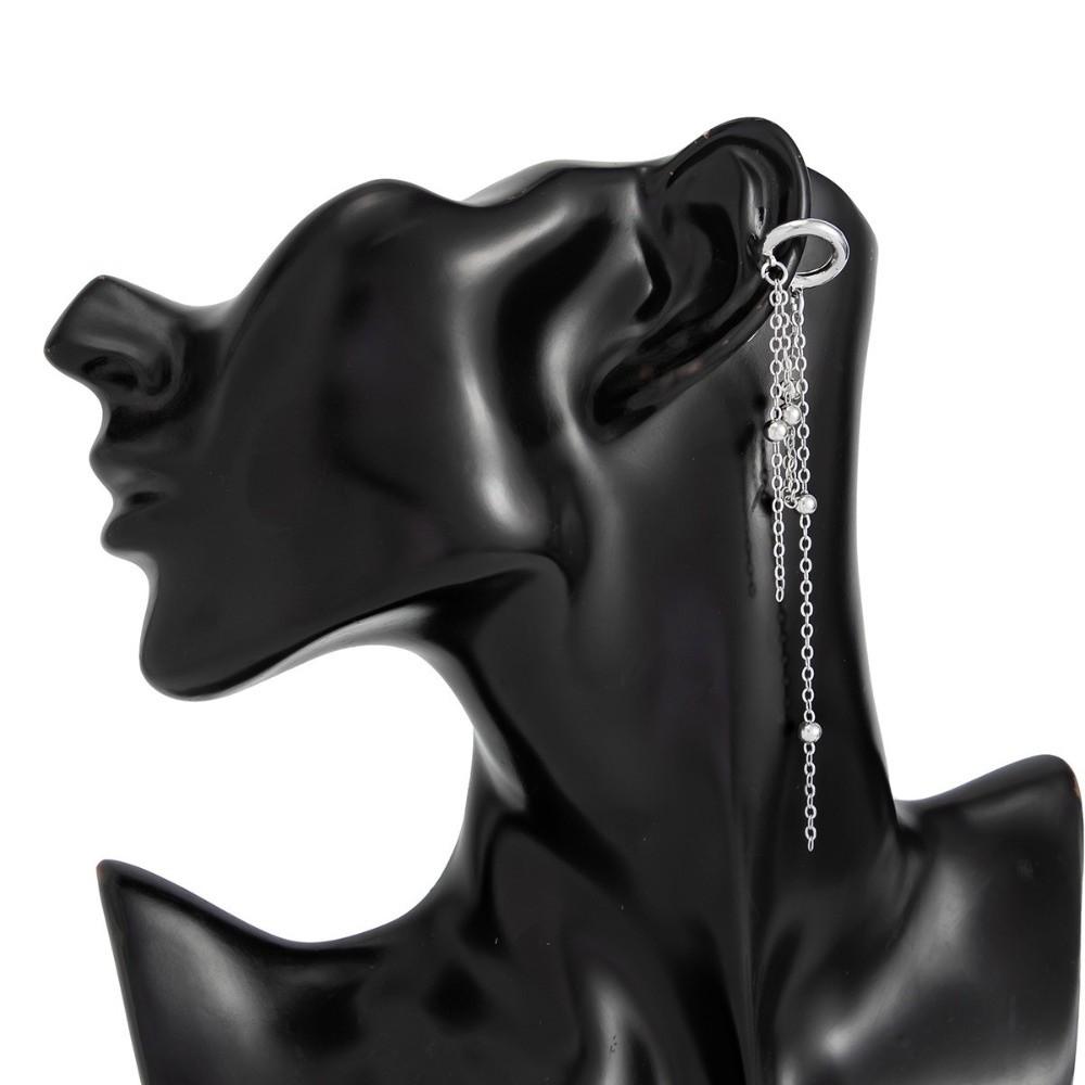 Long Tassel Chain Ear Clip Pearl Metal Chain Ear Cuff Minimalist Design Clip Earrings  For Women