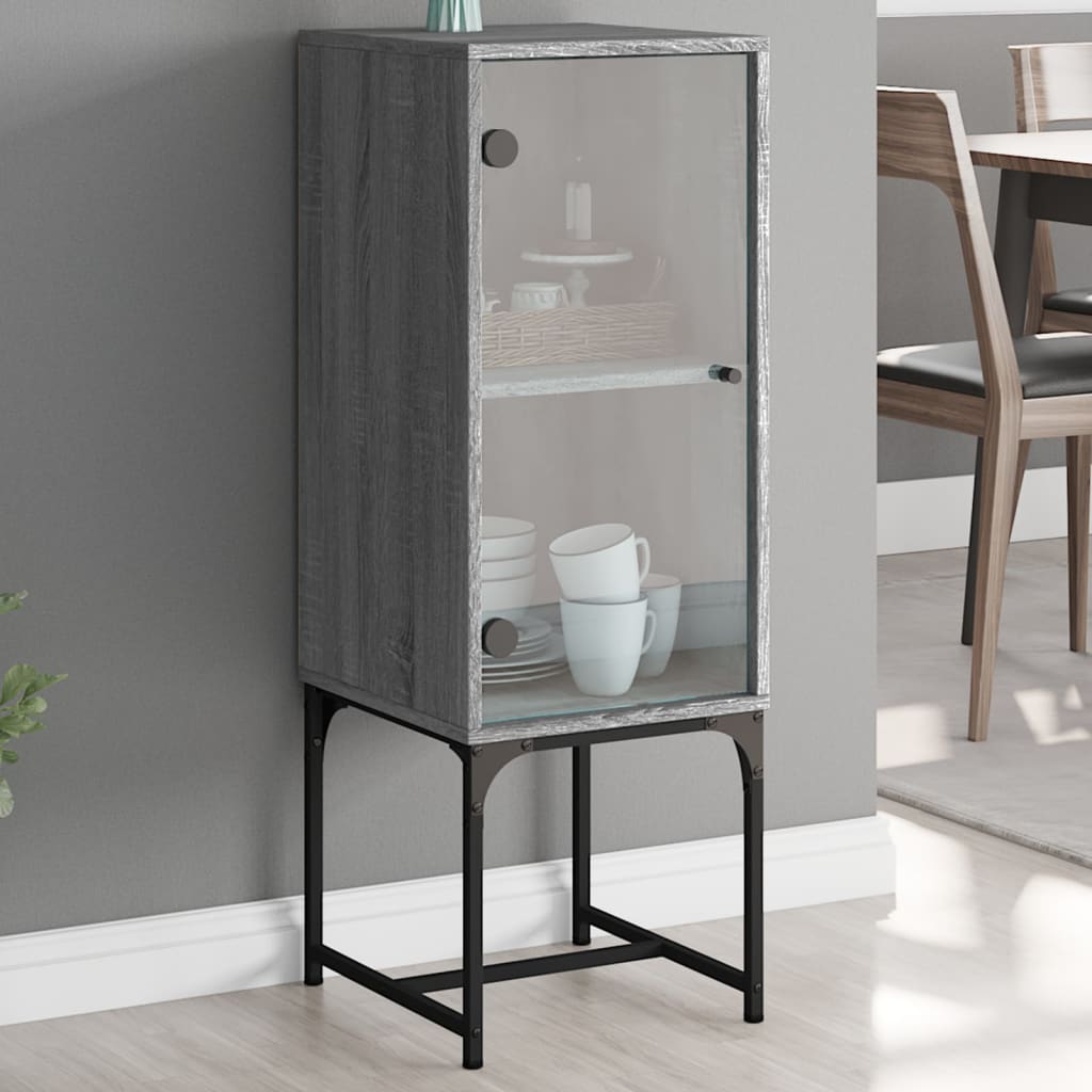 Side Cabinet with Glass Door Grey Sonoma 35x37x100 Cm