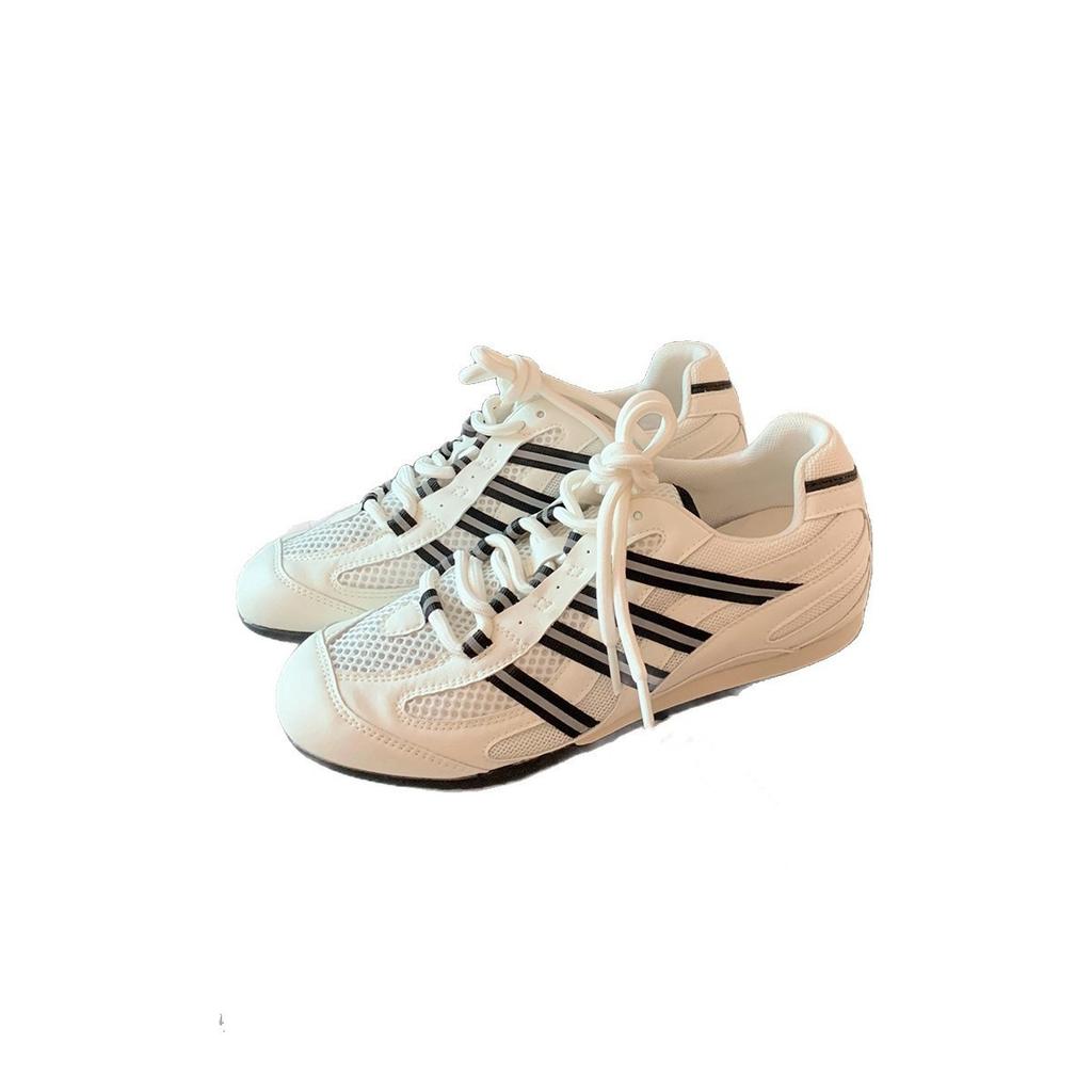 Mesh Striped Lace-up German Training Shoes Women's 2025 Summer New Fashionable Versatile Feet Small Breathable Casual White Shoes