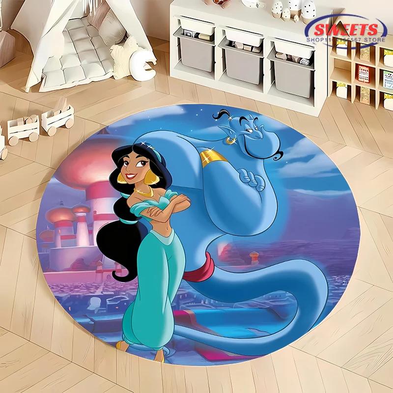 3D HD Princess Aladdin Cartoon Round Carpet, Living Room Bedroom Children's Room Comfort Rug, Non-Slip Durable Mat, Nice Gift