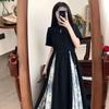 Retro Chinese Ink Painting Patchwork Mid-Length Cheongsam Skirt - Plus Size, Elegant & Slimming for Spring/Summer