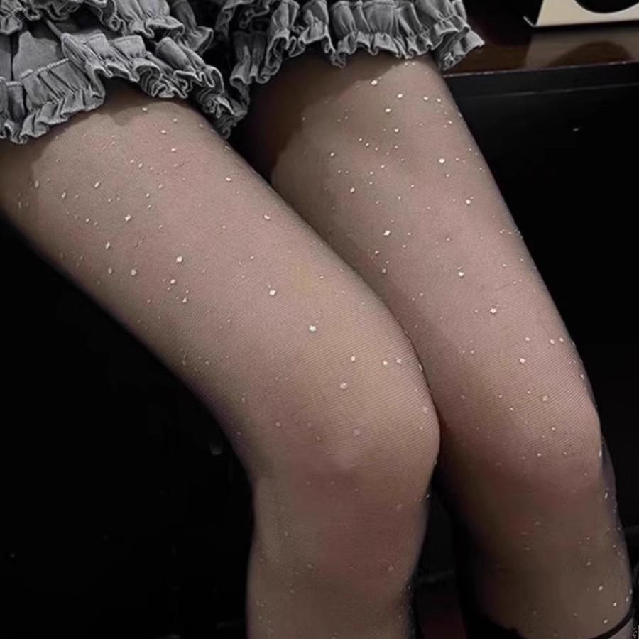 Nachtclub Glänzende Strumpfhose Leggings Funkelnd Weiß Seide Slim JK Babes Fleisch Pailletten bling