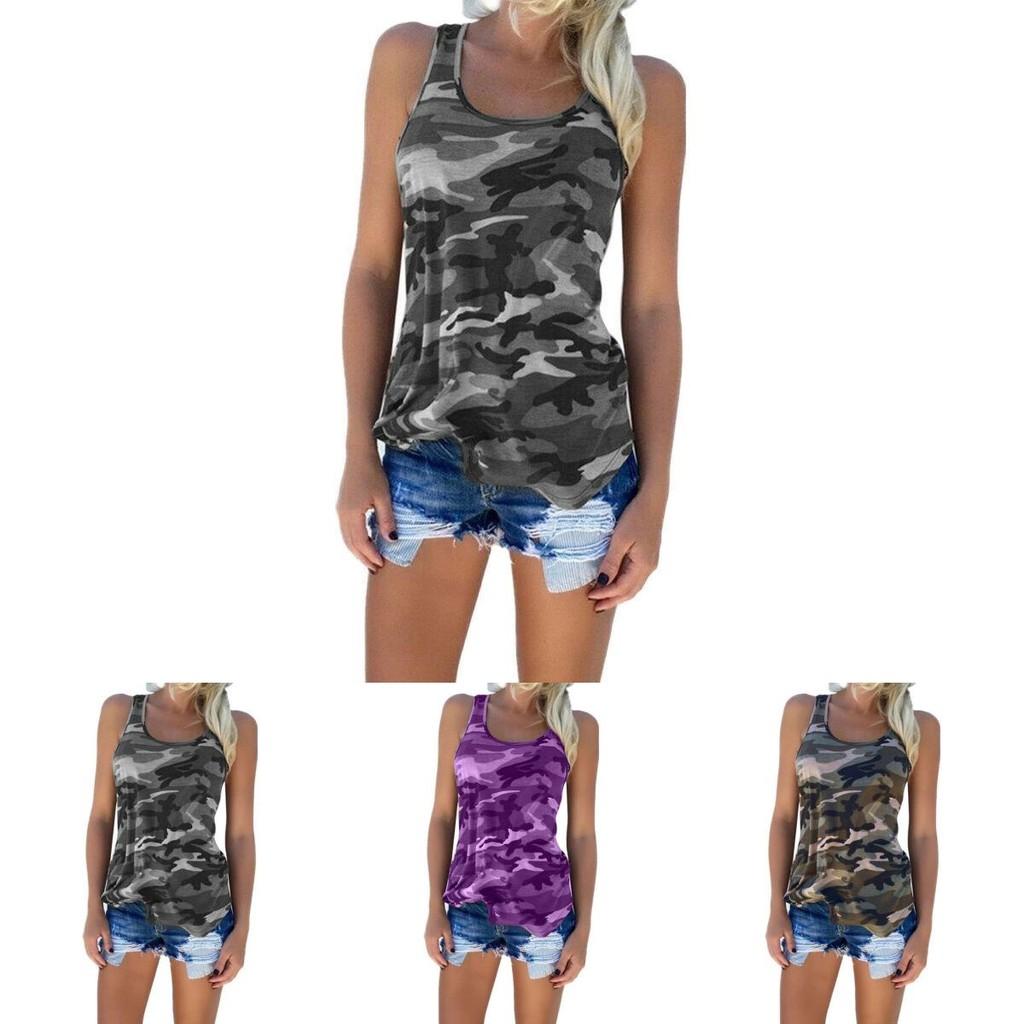 Stylish Women's Ladies Sleeveless Camo Vest Tops With Breathable Fabric For Summer