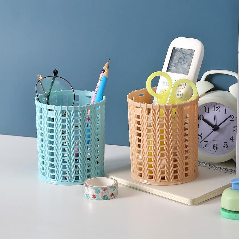ZZ ZZLD Simple Hollow Rattan Weave Pen Holder & Stationery Organizer Set (4-Pack, Assorted Colors)