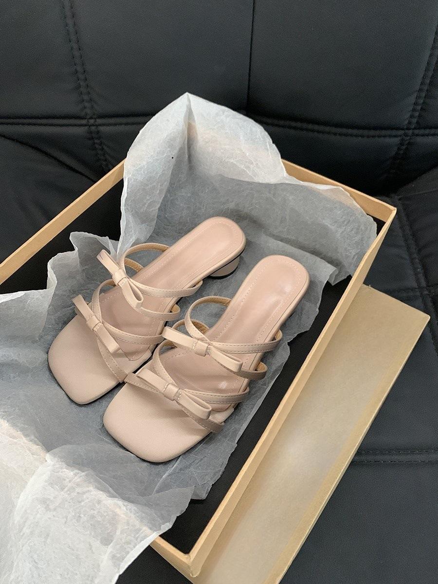 

Pink thick heel bow beautiful cool slippers fairy shoes wear 2025 new summer vacation sandals 35 розовый