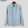 INCERUN Men Turn Down Collar Lace-up Long Sleeve Tops Buttons Casual Shirts