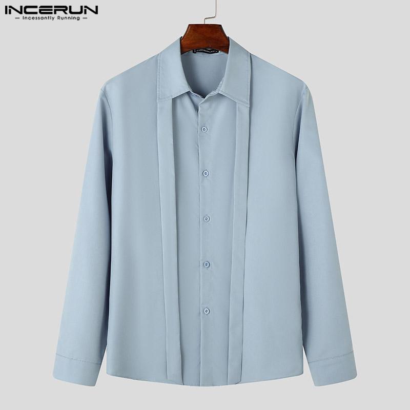 INCERUN Men Turn Down Collar Lace-up Long Sleeve Tops Buttons Casual Shirts