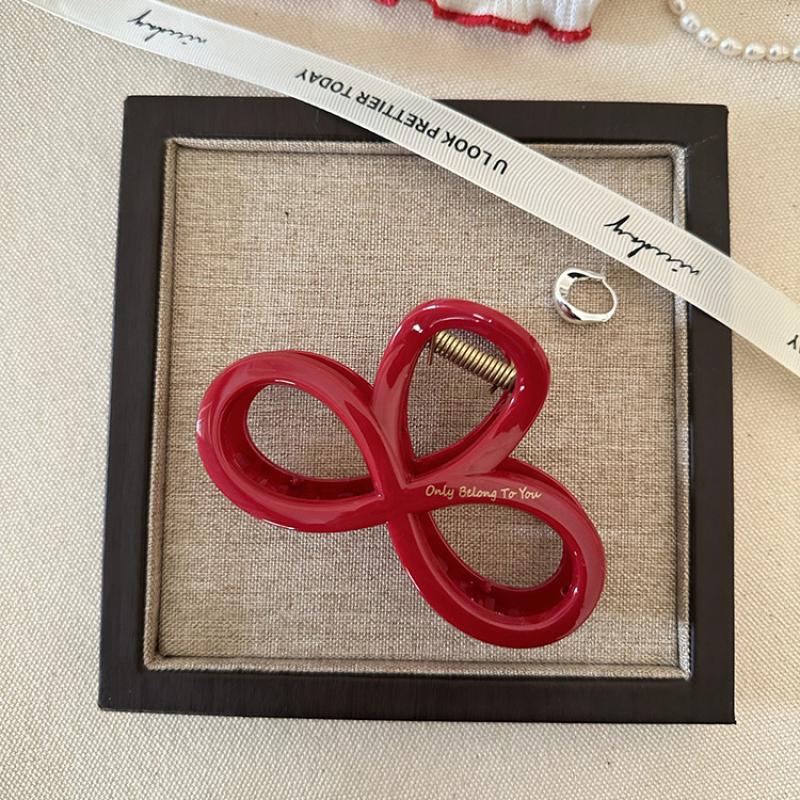 Large Red Zodiac Year Hair Claw Clip French Letter Gold Accent Updo Bun Holder for Women Non-Slip Hair Grip Accessory
