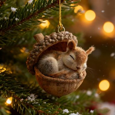2D Forest Animal Acorn Ornaments Cozy Forest Christmas Tree Ornaments Woodland Creature