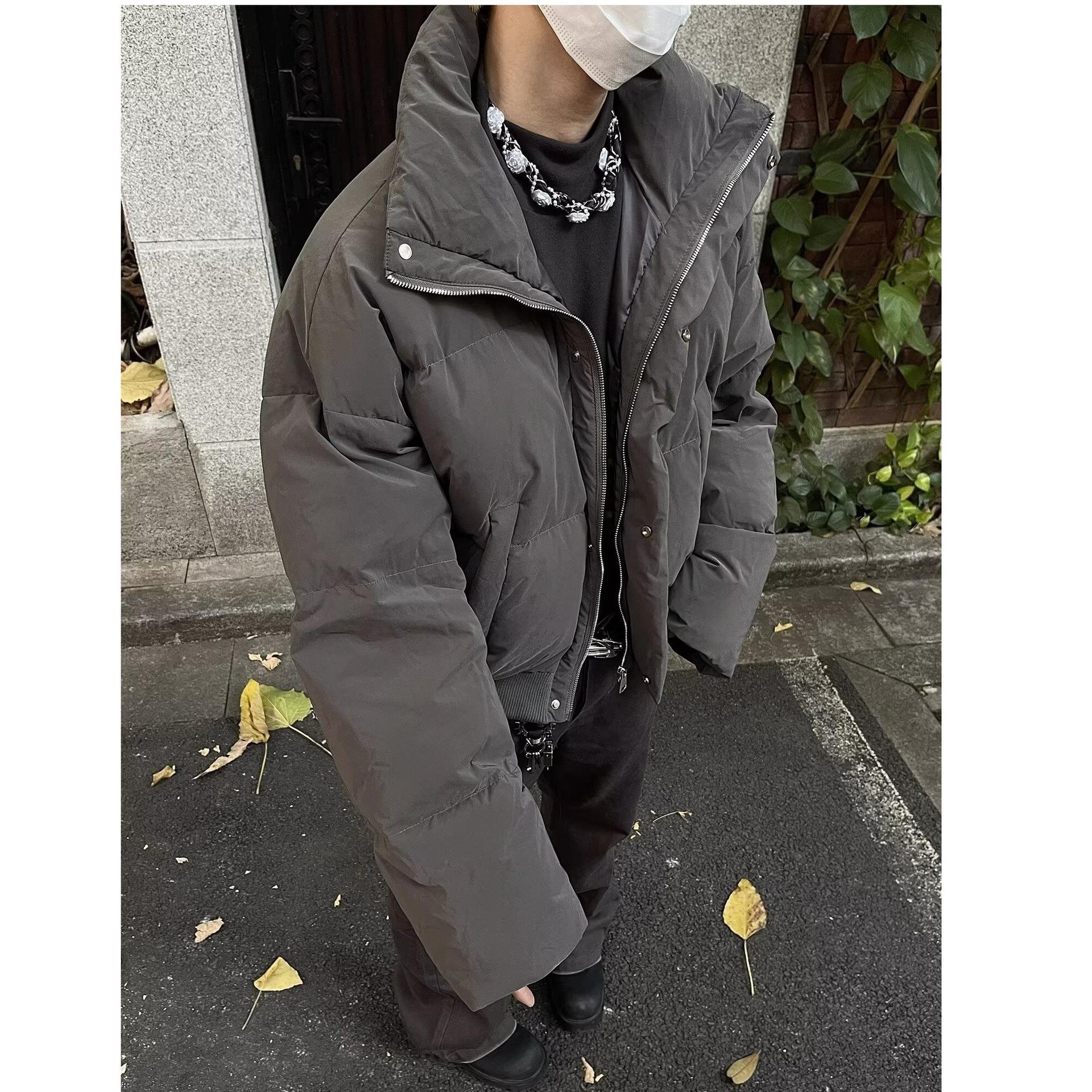 

Unisex Retro Stand Collar Puffer Jacket: Warm, Cotton-Padded, Trendy Winter Wear 2XL темно-сірий