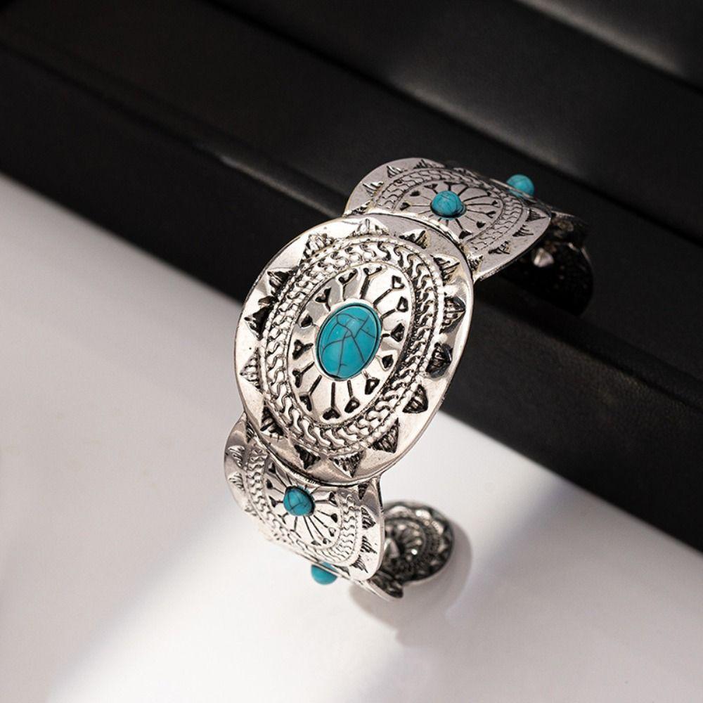 Adjustable Turquoise Bracelet Open Bohemian Bangles Retro Bohemian Bangle  Women