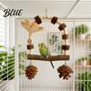 Bird Standing Branch Wooden Parrot Swing Toy Hanging Perch Stand with Pinecone/Bell Cage Natural Wood Toy for Parakeet Cockatiel Finches Conures