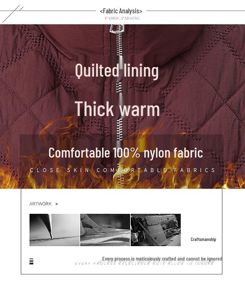 Dámská prošívaná teplá bunda s diamantovým prošíváním 2024: Volný střih, Nadměrná velikost, Stojáček