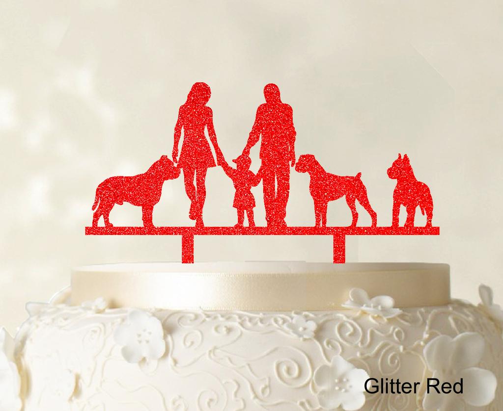 Decor personalizat pentru tort de familie cu siluetă de câini, pentru tort de nuntă, opțiune de decorațiuni pentru tort disponibilă de 15-18 cm