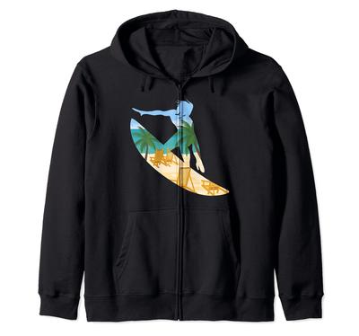 Surfing Beach Vacation Hawaii Myrtle Venice Gift Surfing Zip Hoodie