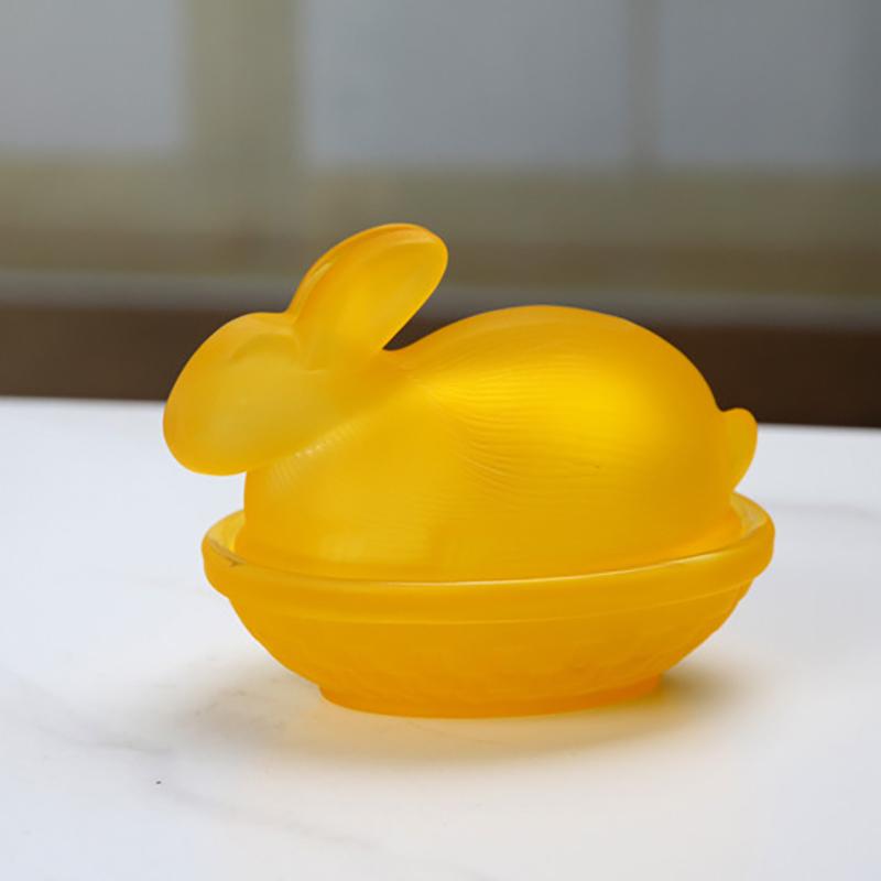 Vintage Glass Rabbit Candy Dish With Lid, Colorful Crystal With Lid Funny Candy Jars For Dessert