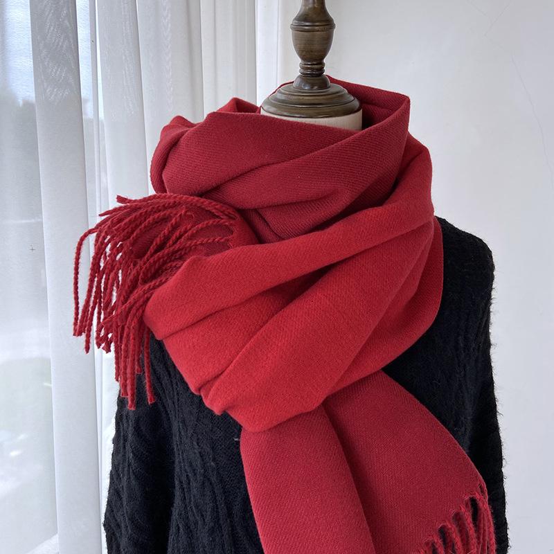 Women Winter Knitted Scarf Ladies Men Solid Double-Sided Tassel Scarve Mujer Male Foulard Wrap Shawl Unisex Imitation Cashmere