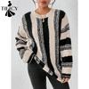 Maglioni a girocollo a maniche lunghe con stampa a blocchi di colore, casual, autunno inverno, da donna
