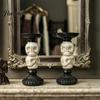 Sturdy Resin Craft Gothic Candlestick Holder, Halloween Raven Skull Pillar Candle Decor for Vintage Spooky Taper Stand Home Table Retro Style