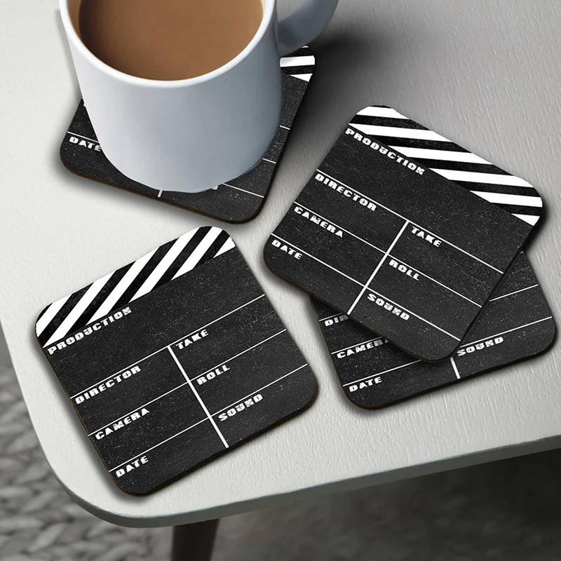 4Pcs Movie Director Lapper Board Wooden Coasters Waterproof Teapot Mats Kitchen Table Anti-Scald Mat Mug For Home Office