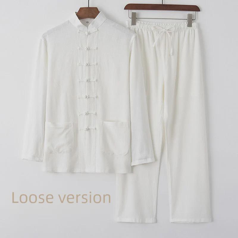 Herren Langarm Baumwolle Leinen Tang Anzug - Retro Chinesischer Stil Geknöpftes Gewand für Mittelalte und Ältere, Ideal für Tai Chi.