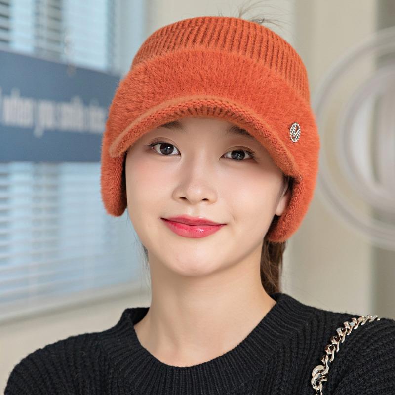 New Women Winter Hat Streetwear Faux Fur Warm Ponytail Cap Fashion Decorate Beanie Hat For Female Casual Earflap Knitted Hat