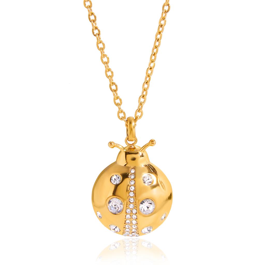 Youthway Classic Zircon Ladybird Pendant Necklace For Women Minimalist Gold Plated Stainless Steel Necklace Fashion Jewelry