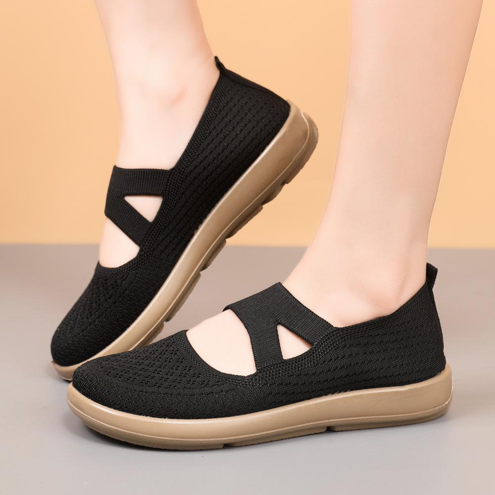 

Middle-aged and elderly mother shoes women s old Beijing cloth shoes flying woven breathable women s shoes flat heel soft sole casual women s shoes 36 чёрный