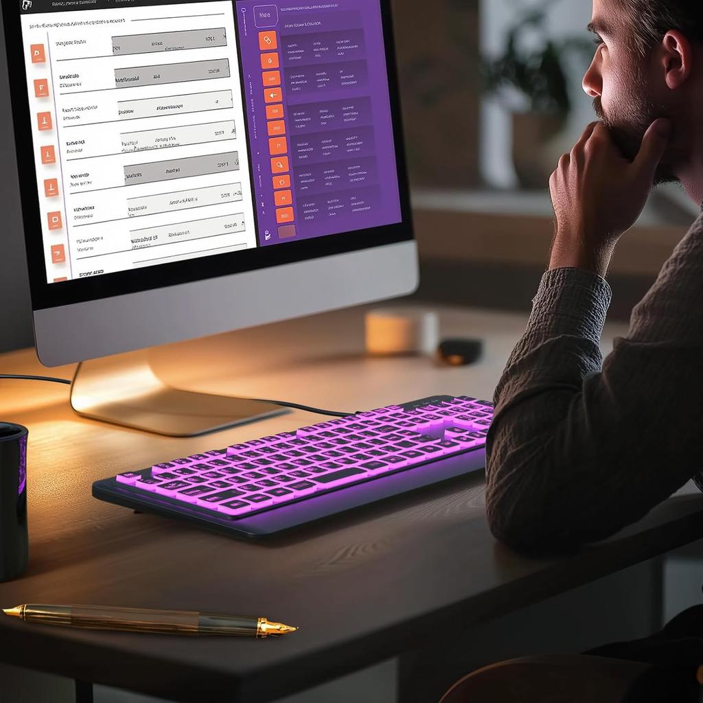 Computer-Tastatur mit großer Textur und Hintergrundbeleuchtung, 7-farbige Hintergrundbeleuchtung mit Handgelenkauflage, USB Plug-and-Play, extra große Tasten zum einfachen Lesen und Tippen, kabelgebunden