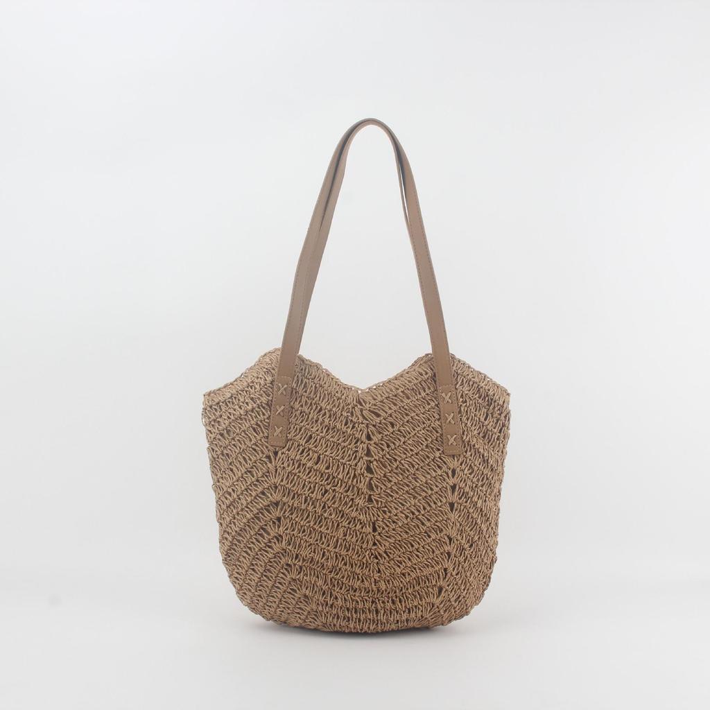 Hand-Woven Straw Shoulder Bag: Women's Fashion Beach Backpack