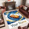 Teddy Bear Theme Crystal Velvet Rug Personalized Custom Name Text Soft Floor Mat Home Decor