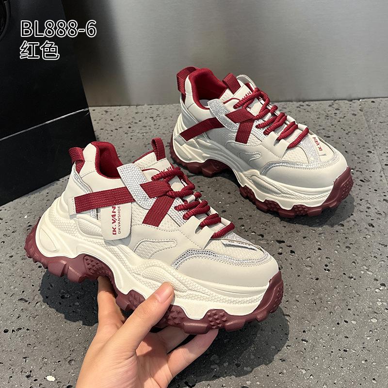 Leather dad shoes autumn and winter new retro small platform sports and leisure shoes 34 красный