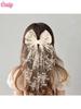 Lace Bow Hair Clip for Children with Embroidered Tulle Ribbon and Butterfly Pattern Mesh Fabric Hair Accessory for Girls Elegant Style