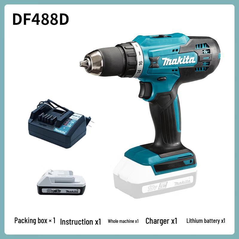 Taladro atornillador inalámbrico Makita DF488D 18V enchufe CN (adaptador incluido)