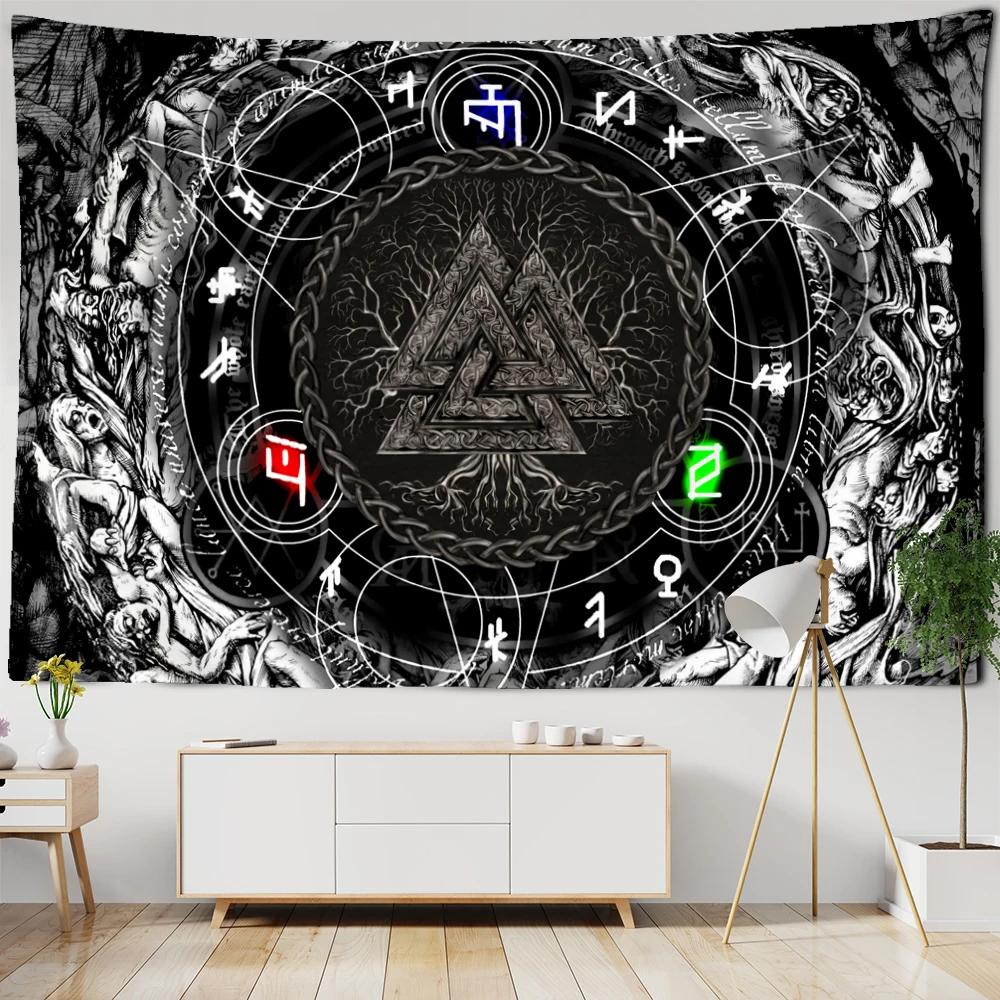 Vikings Tapestry wall Raven Mysterious Meditation Psychedelic Runes Art Wall Hanging Tapestries for Living Room Tarot Sun Moon
