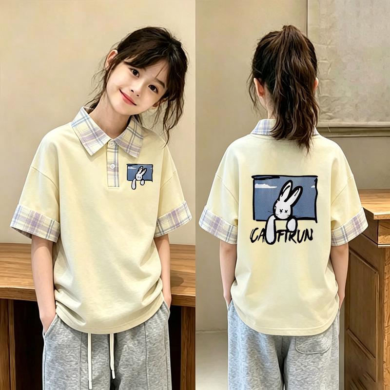 Girls' Trendy Korean-Style Summer Plaid Polo Shirt