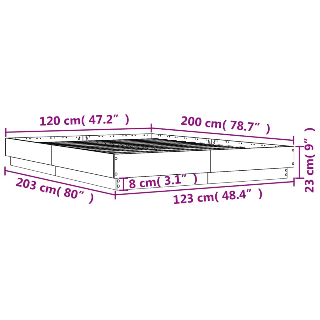 Bed Frame Gray Sonoma 120x200 cm Particleboard