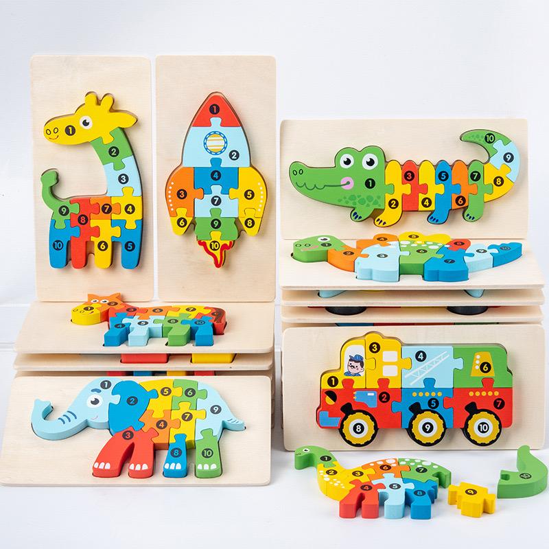 Wooden 3D Buckle Puzzle Cartoon Pattern Early Education Cognition Kid's Intellectual Development Toys Classical Wooden Puzzle