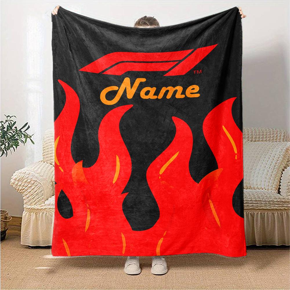 Red Flame F1 Logo Blanket Lightweight Blanket For Sofa Bed Travel Camping Living Room Office Sofa Chair And Bed Digital Printed Fleece Blanket With