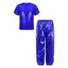 Unisex Kids Dance Costume Short Sleeve Round Neck Metallic Shiny T Shirt Performance Pants Set