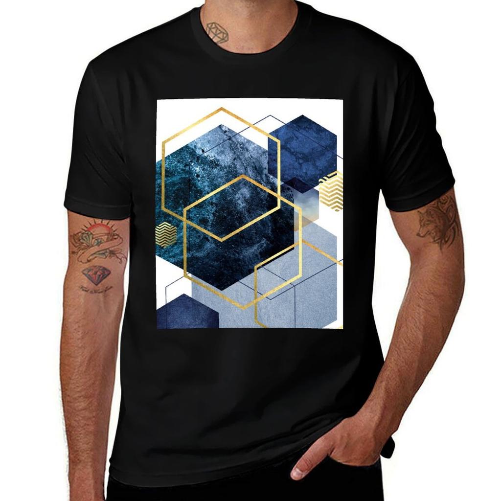 Navy And Gold Geo TShirt Casual Simple Design Short Sleeve Shirt TShirt