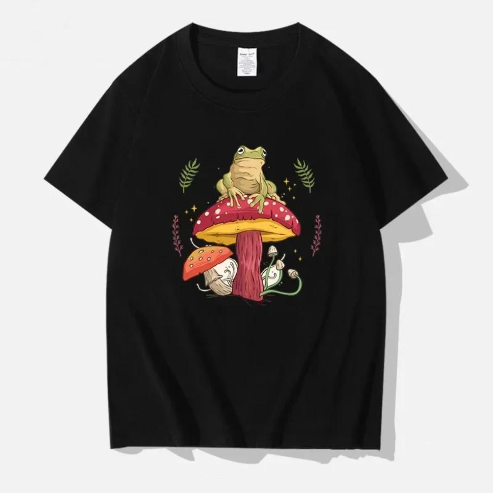 

Cottagecore Aesthetic Goblincore Frog Wizard On Mushroom Мужская футболка с коротким рукавом All-math Vintage Tops Personality Male Cotton M чёрный