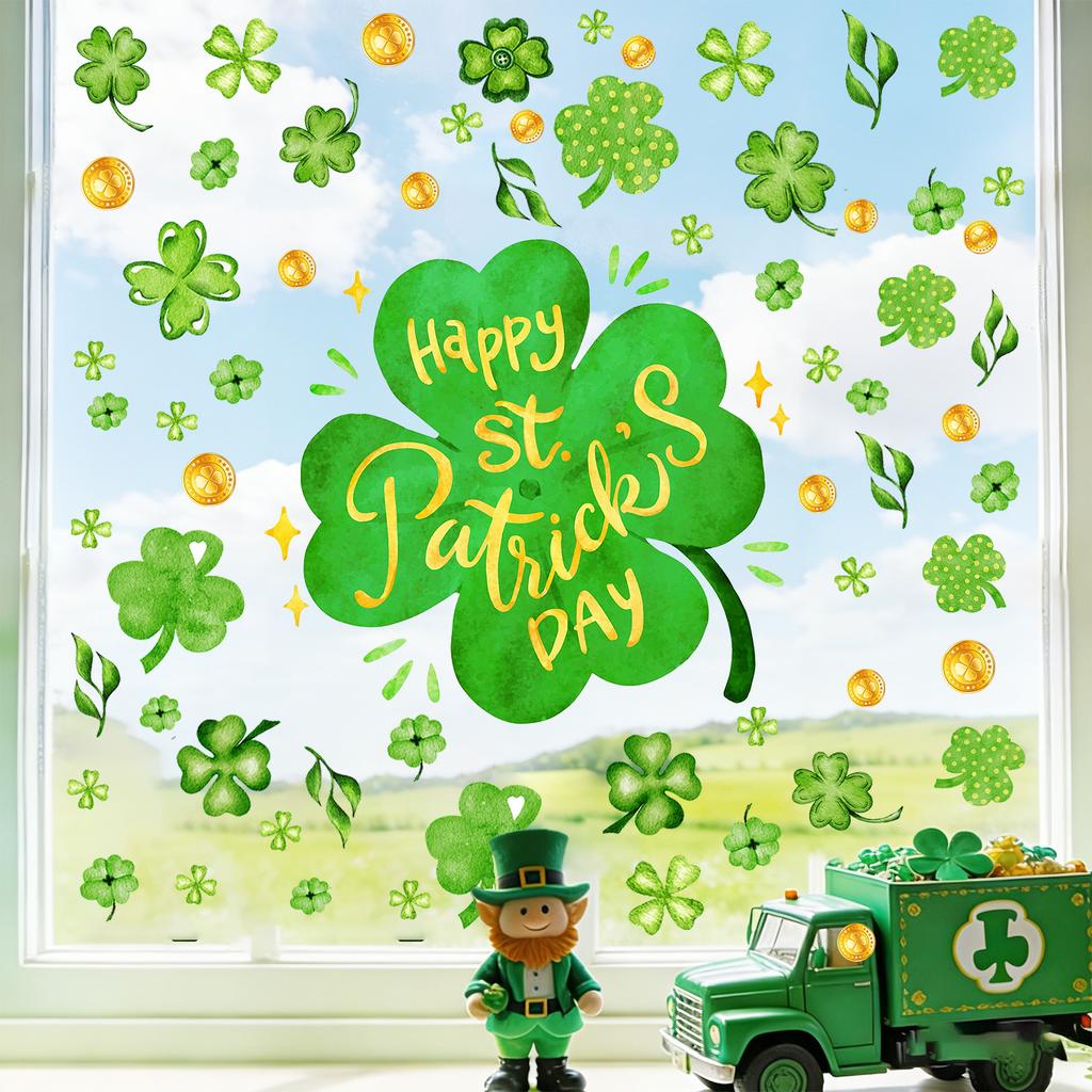 St Patrick‘s Day Window Cling Static Decal for Glass Irish Holiday Festival Home Decor Removable Reusable