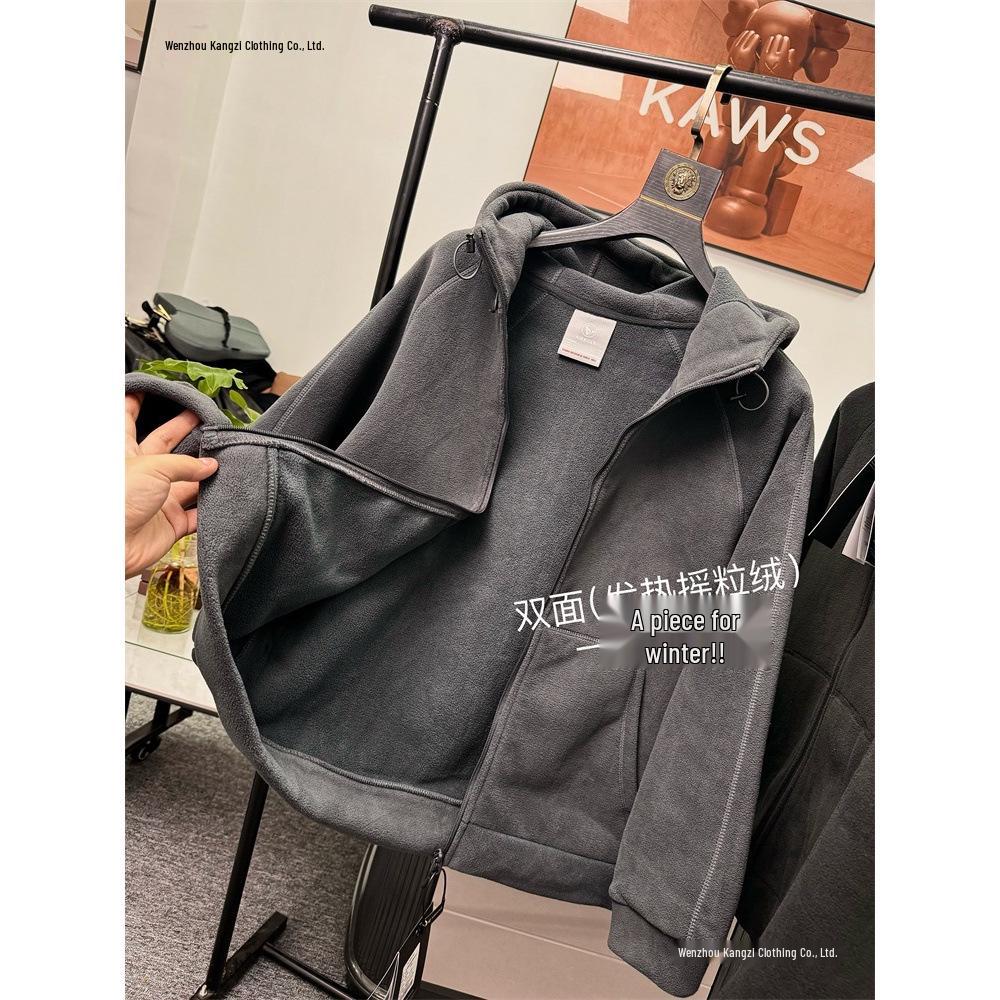 Herren verdickte doppelseitige Fleece-Kapuzenjacke - Schwergewicht 620g für Herbst und Winter