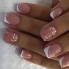 24 Pcs Glittering Press On Nail French Tips False Nail Leaf Full Cover Stick On Nail Short Square Acrylic Nail