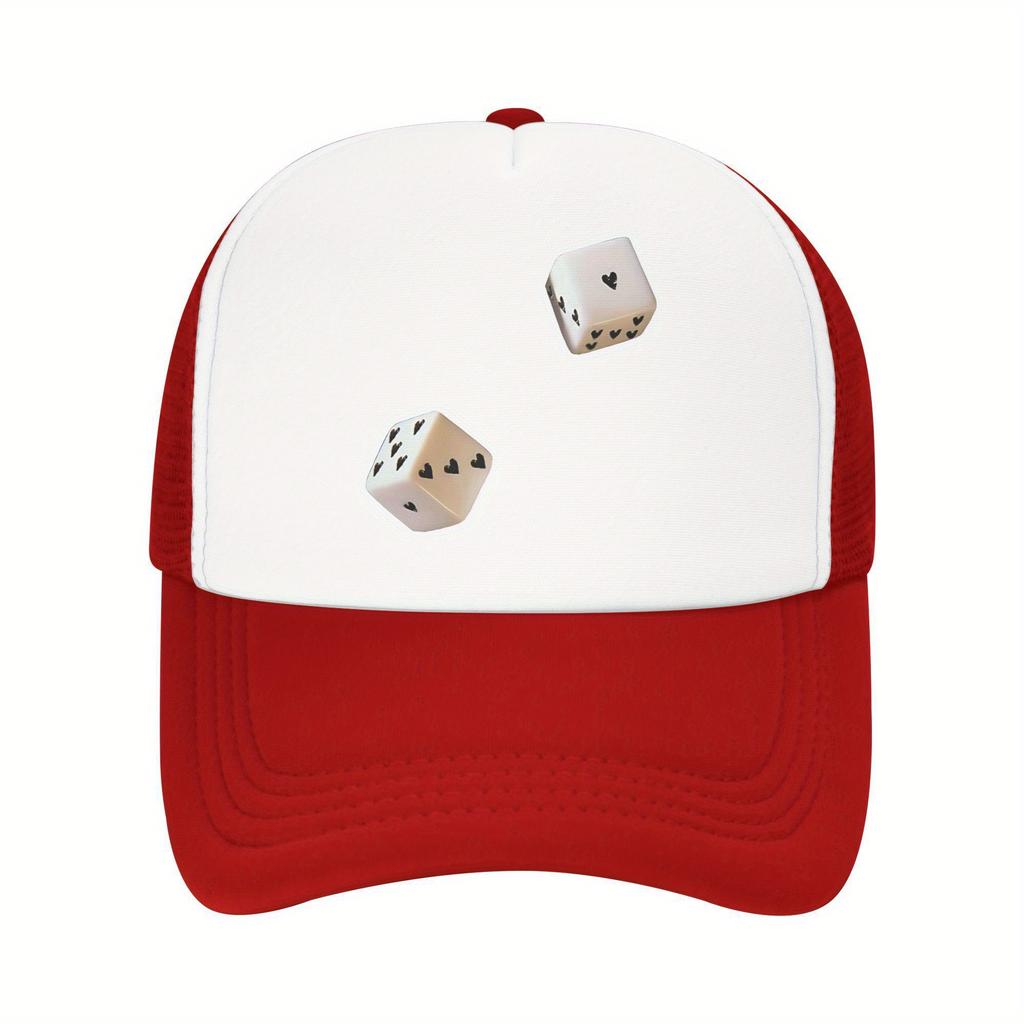 Heart Dice Trucker Hat Adjustable Breathable Mesh Baseball Cap Casual Outdoor Unisex