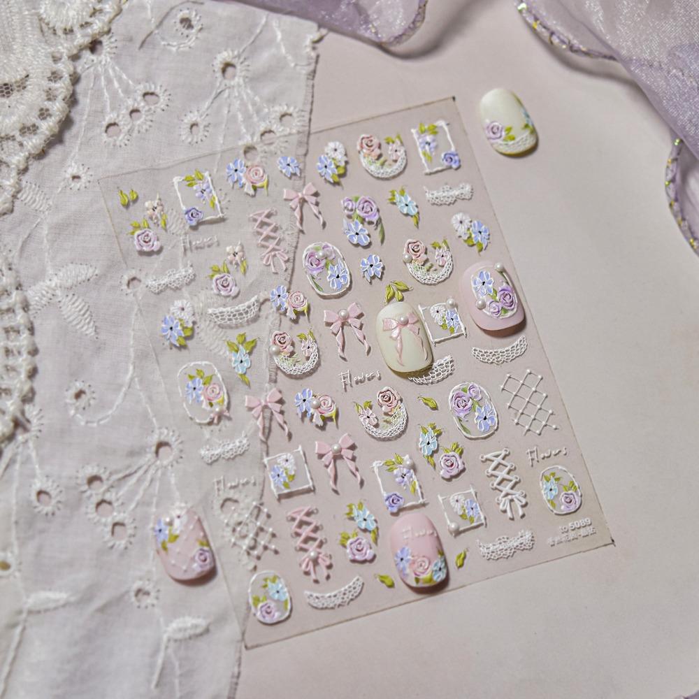 Rose Flower Nail Art Stickers Lace Nail Decals Cute Manicure Decal  DIY Nails