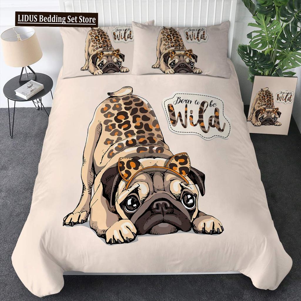Set Biancheria da Letto con Stampa di Cani Carini Set Copripiumino Animale Cucciolo 2/3 Pezzi Copripiumino con Zampa di Cane Acquerello Pastello Set Letto per Amanti del Cane Carlino