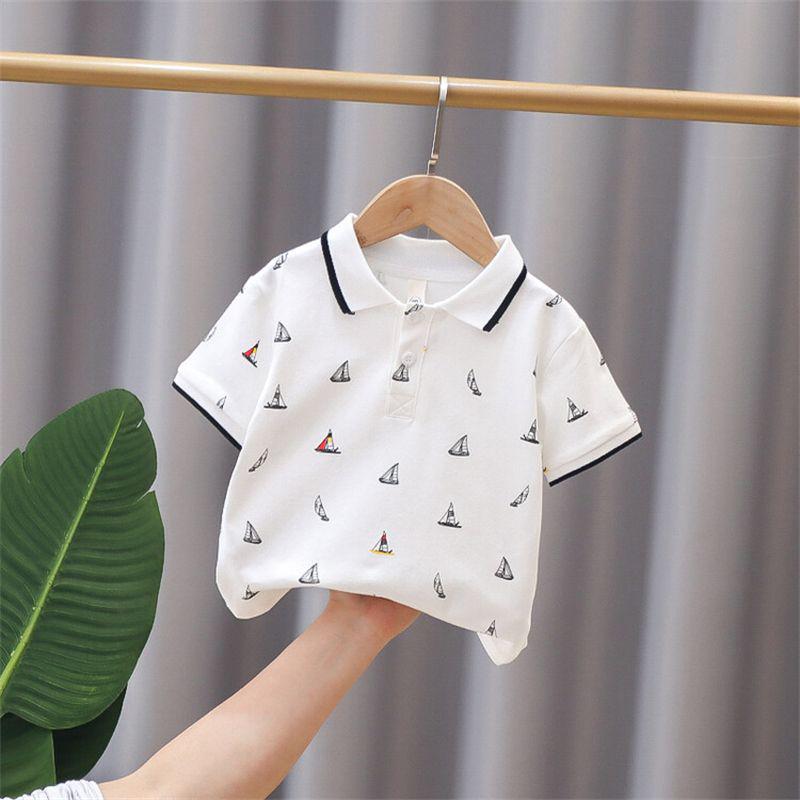 Ha Weijia Single-Color Sailboat T-Shirt – Boys' Short Sleeve